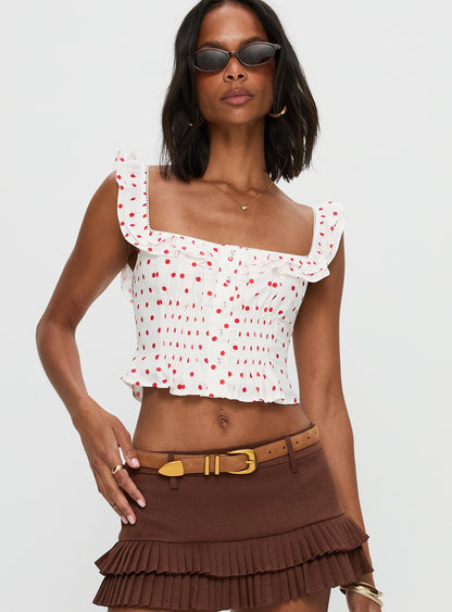 Isadoria Frill Top White / Red Polka