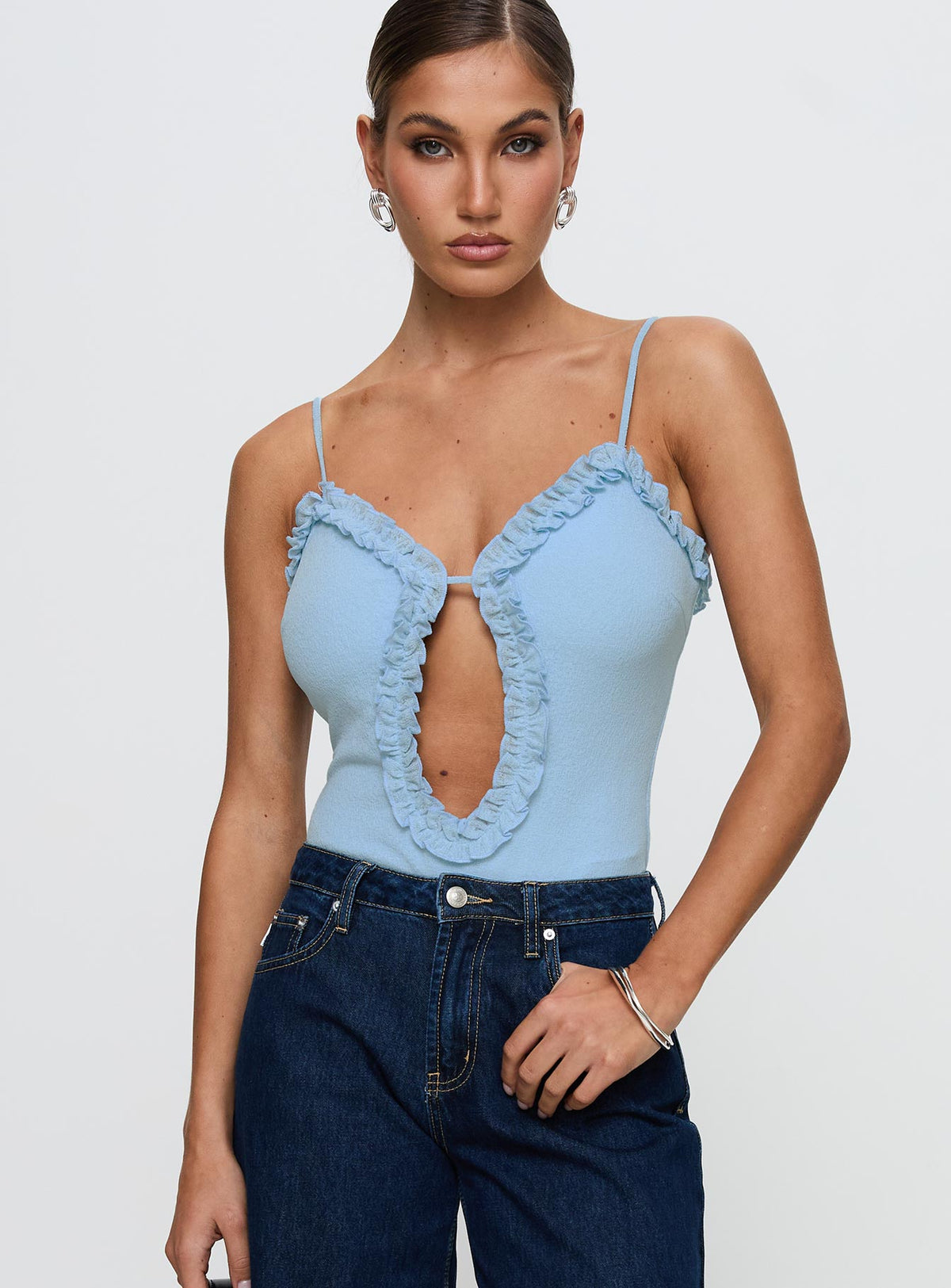 Rhyde Plunging Frill Bodysuit Blue