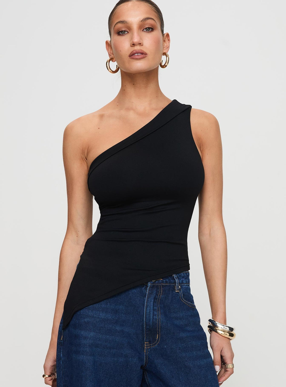 Lunah One Shoulder Top Black