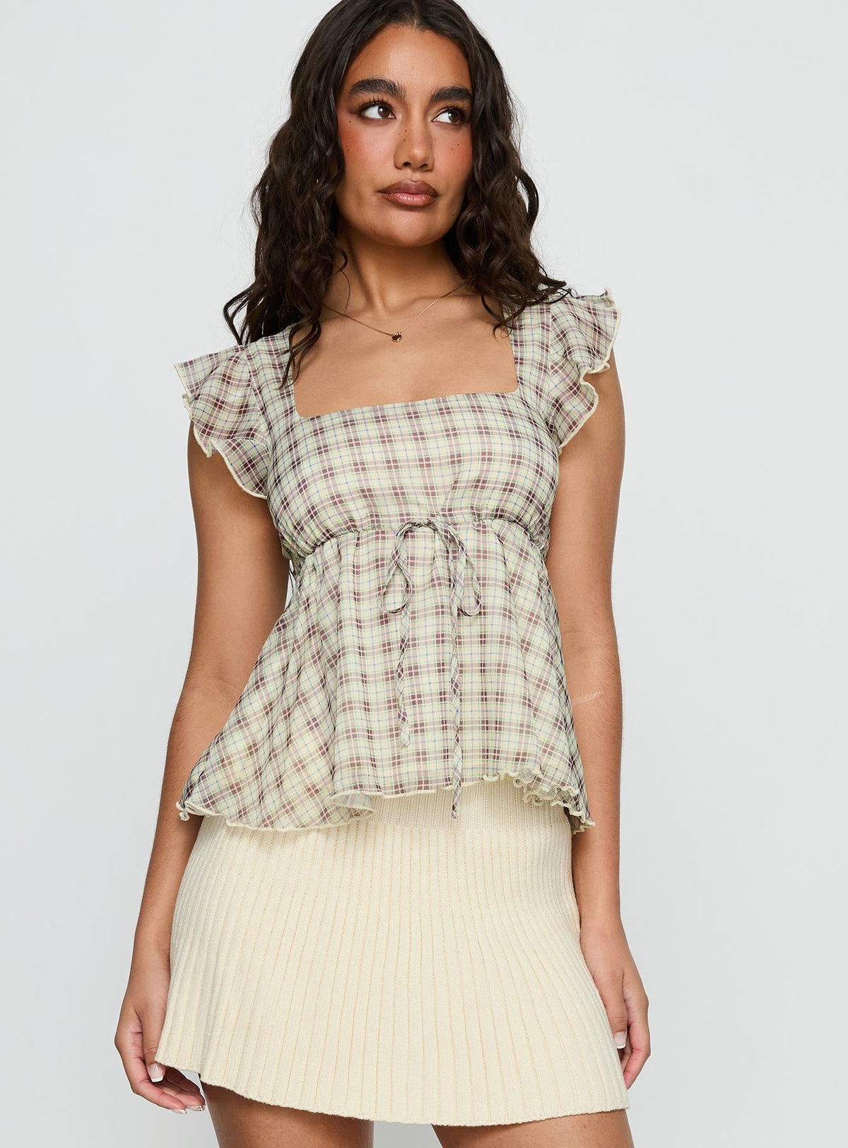 Auroraah Frill Top Yellow Check
