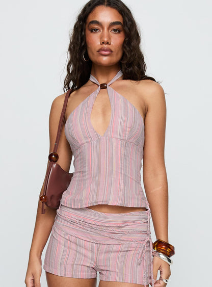 Electric Night Halter Tie Back Top Pink Stripe