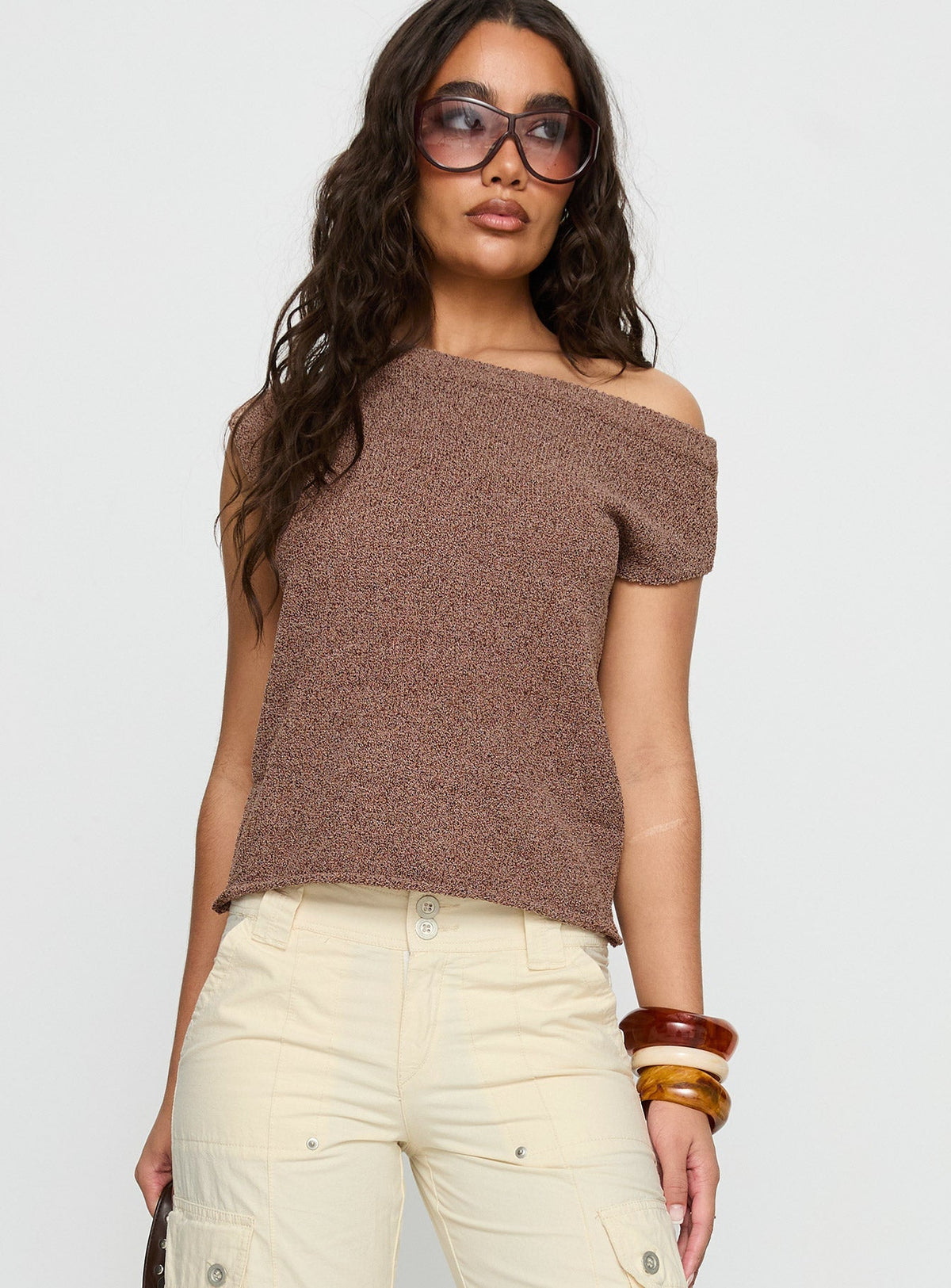 Ashfield Off Shoulder Top Brown