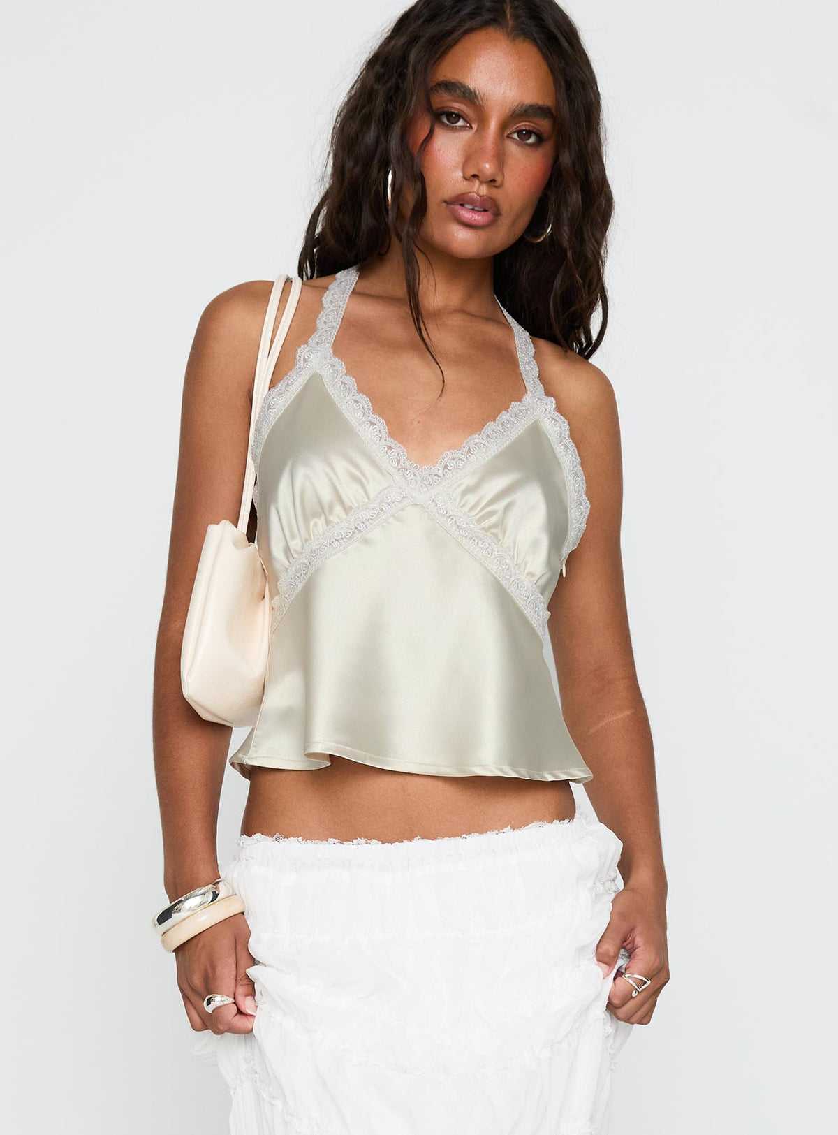 Unlocked Lace Trim Top Beige