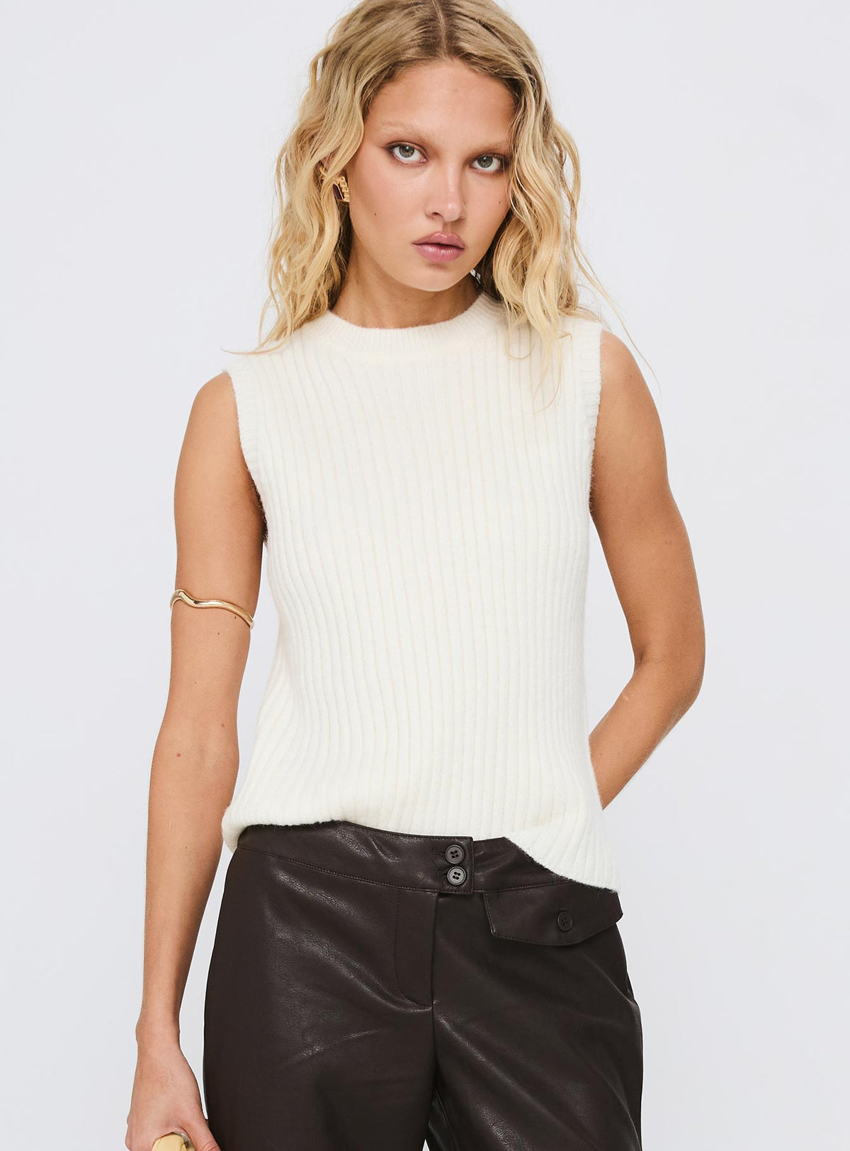 Jessabell Rib Sleeveless Top White