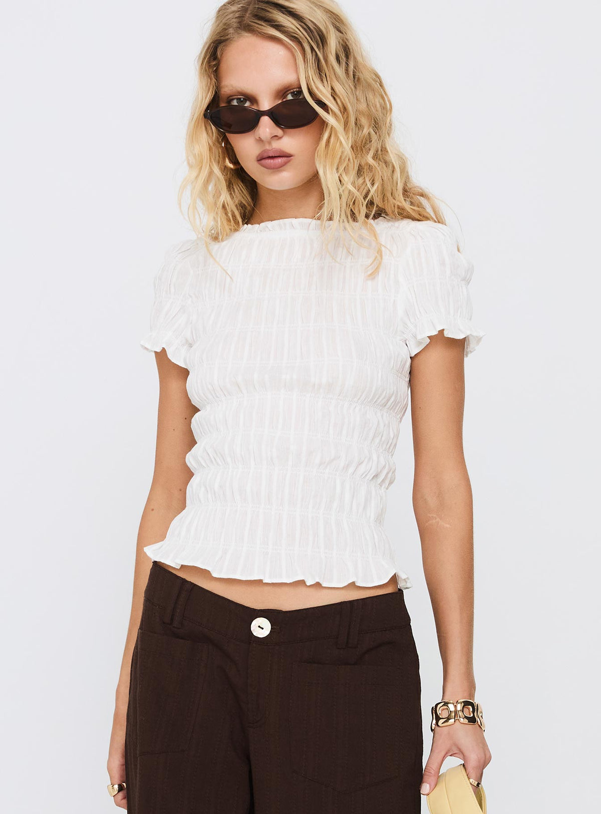 Romelle Shirred Top White