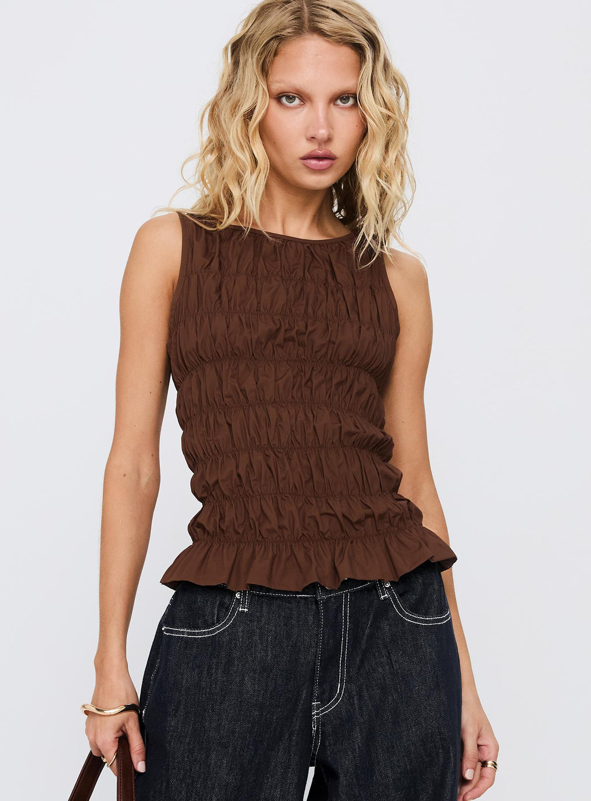 Marleene Shirred Top Chocolate