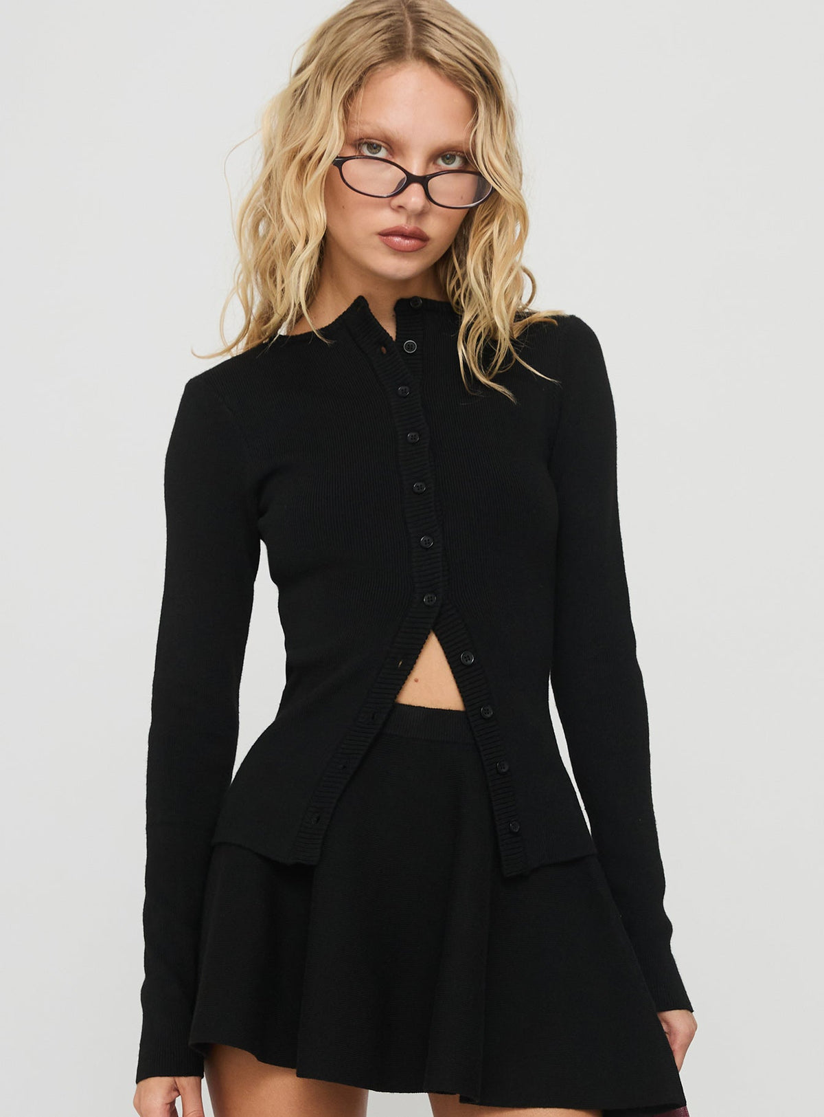 Juni Long Sleeve Knit Top Black