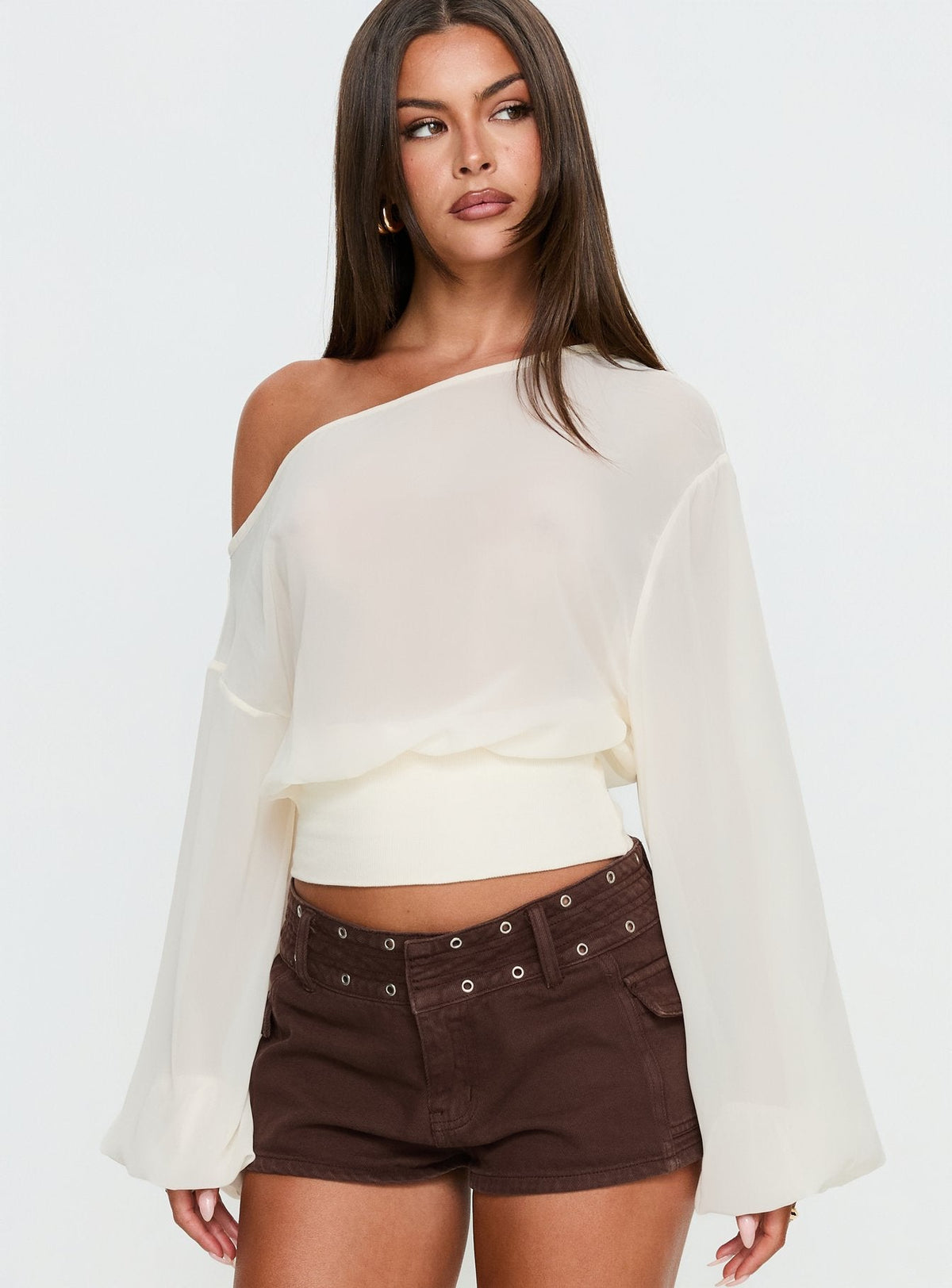 Idalina Slouchy Chiffon Top Cream