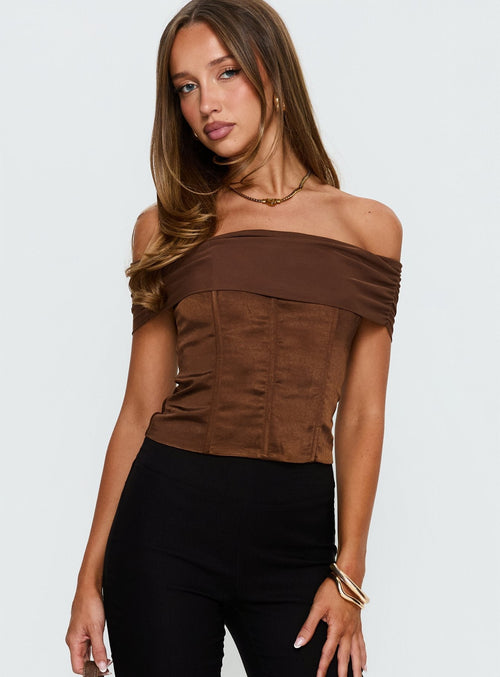 Kaari Off Shoulder Corset Top Chocolate