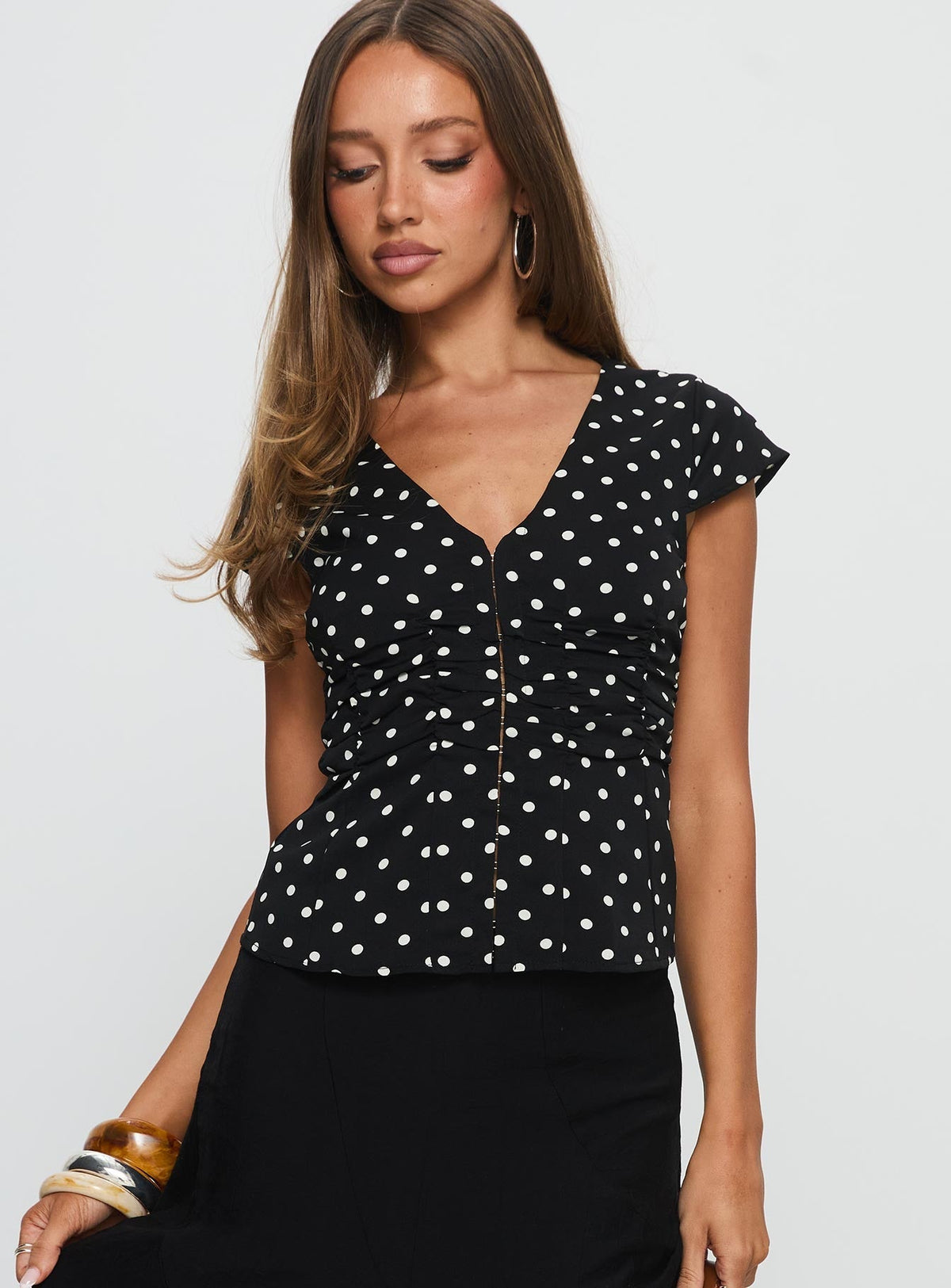Indulgence Corset Top Black Polka Dot