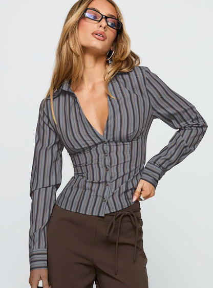 New Favourite Top Grey Stripe
