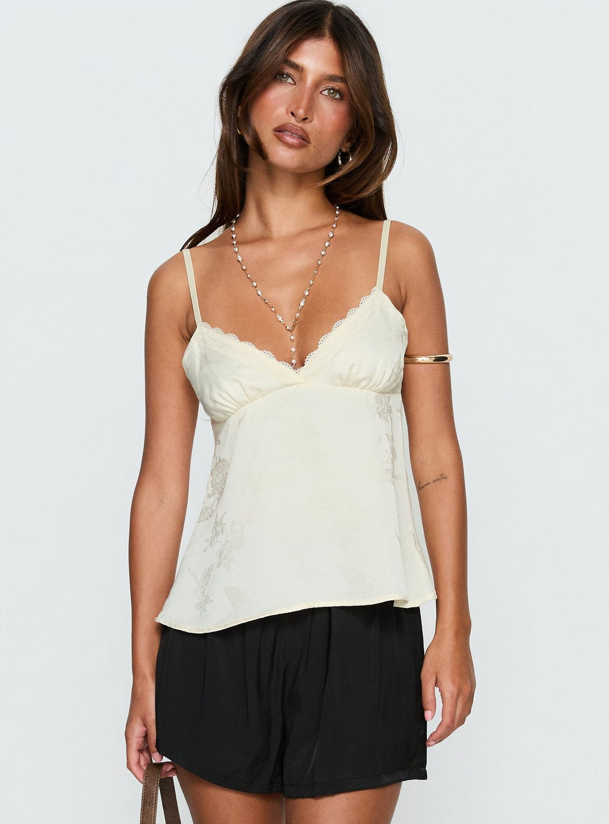 Had Me At Hello Lace Trim Floral Detail Top Cream