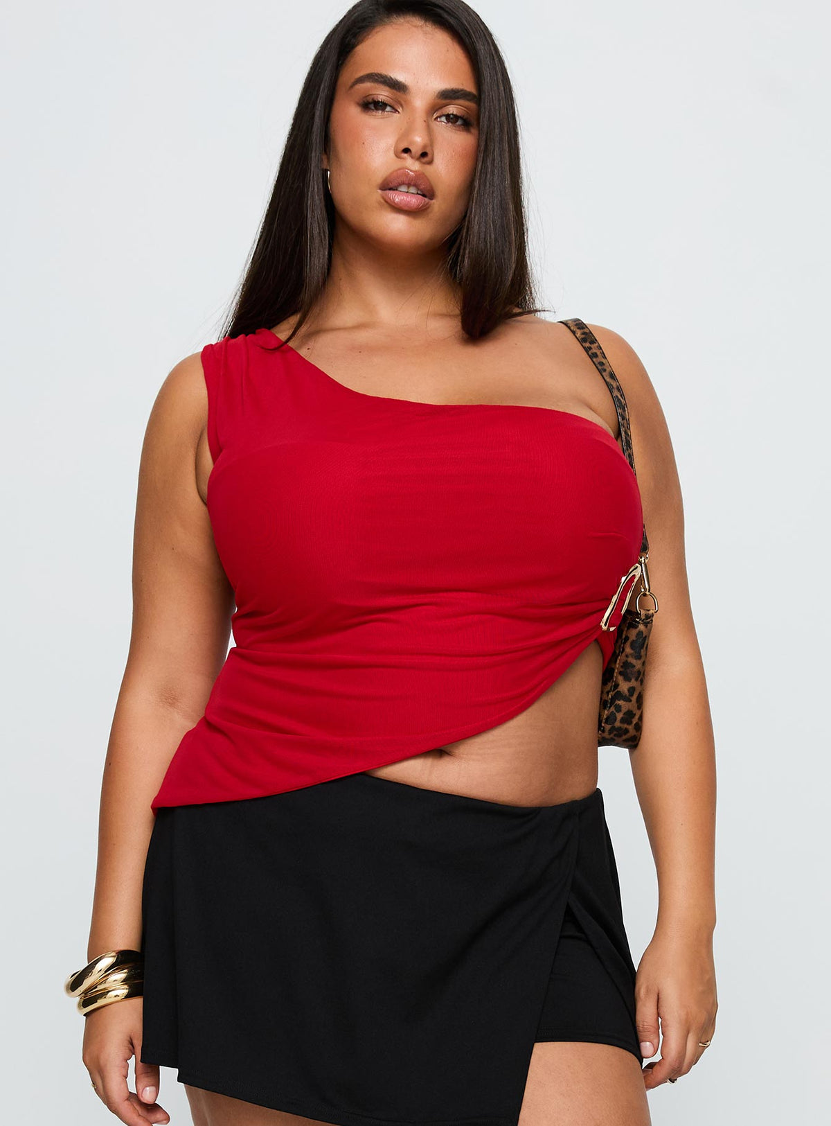 Machiatto One Shoulder Top Red Curve