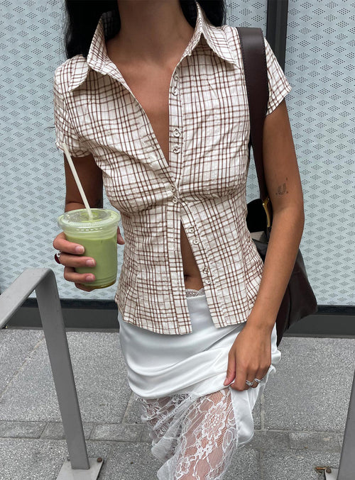 Cottesloe Blouse Top Brown Check