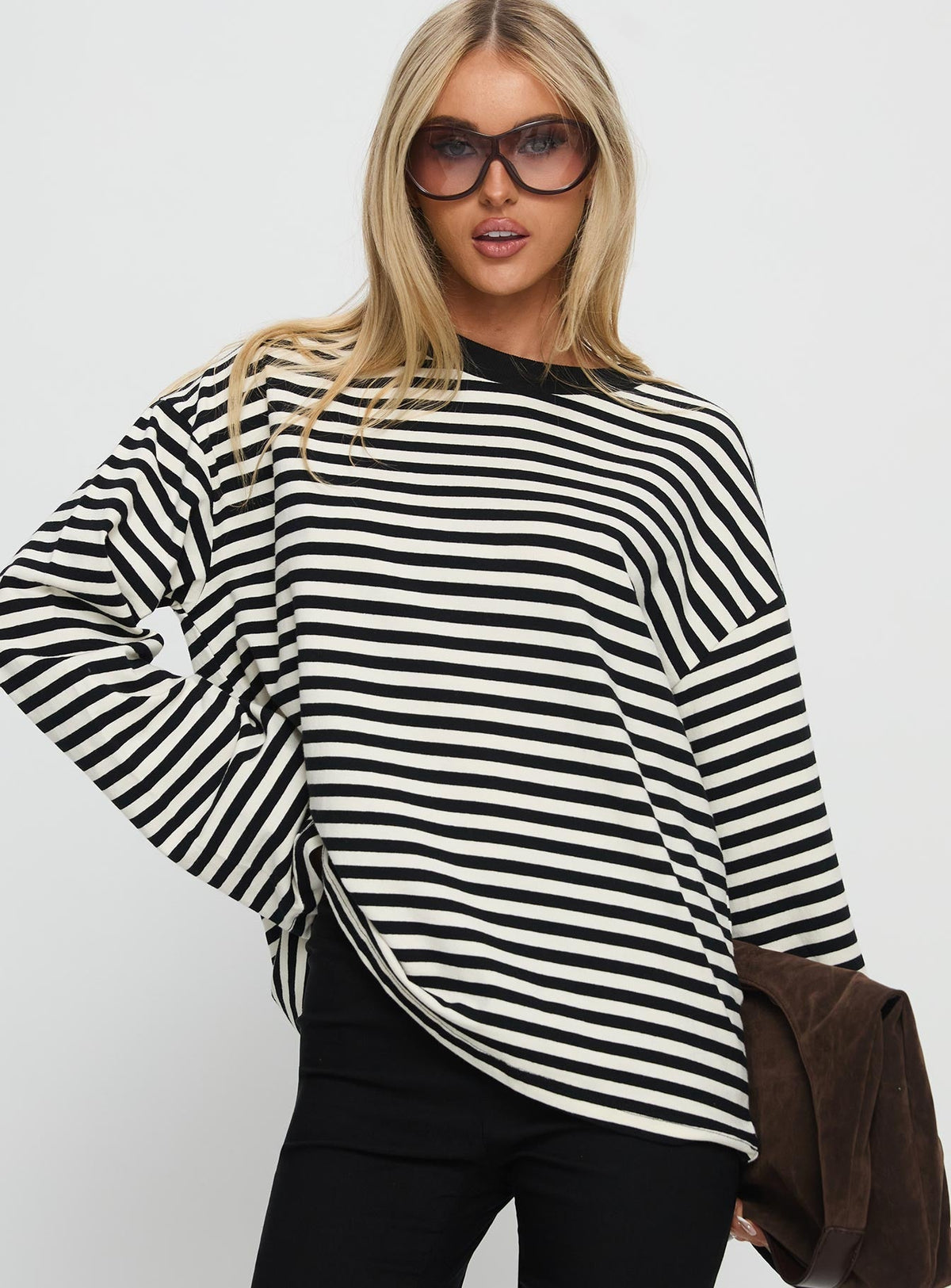 Settle Down Long Sleeve Top Black / White Stripe