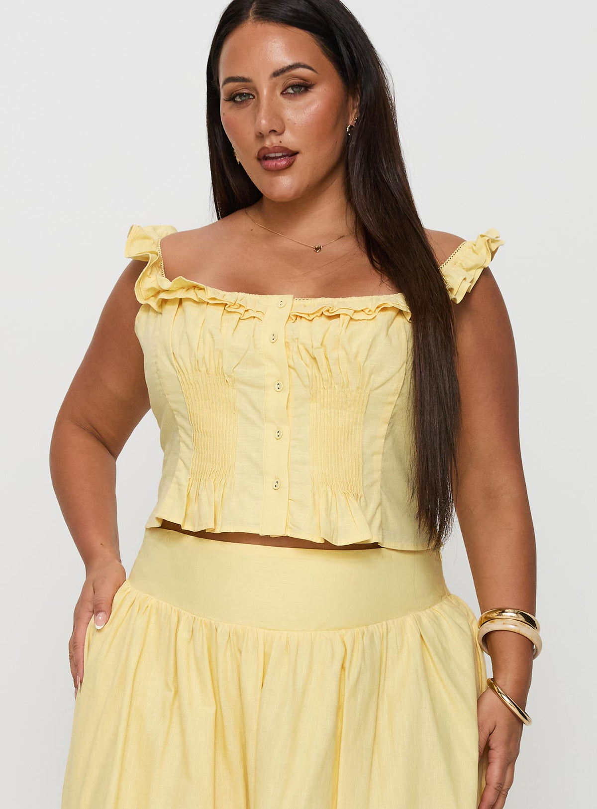 Isadoria Frill Top Yellow Curve
