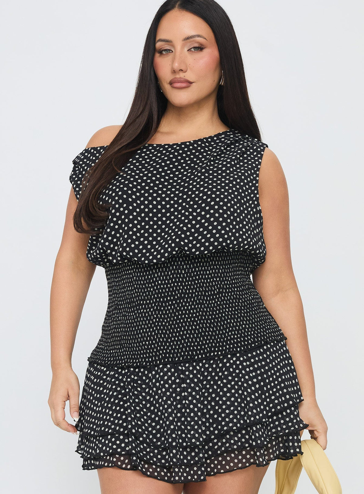 Ready To Party Off Shoulder Top Black Polka Dot Curve