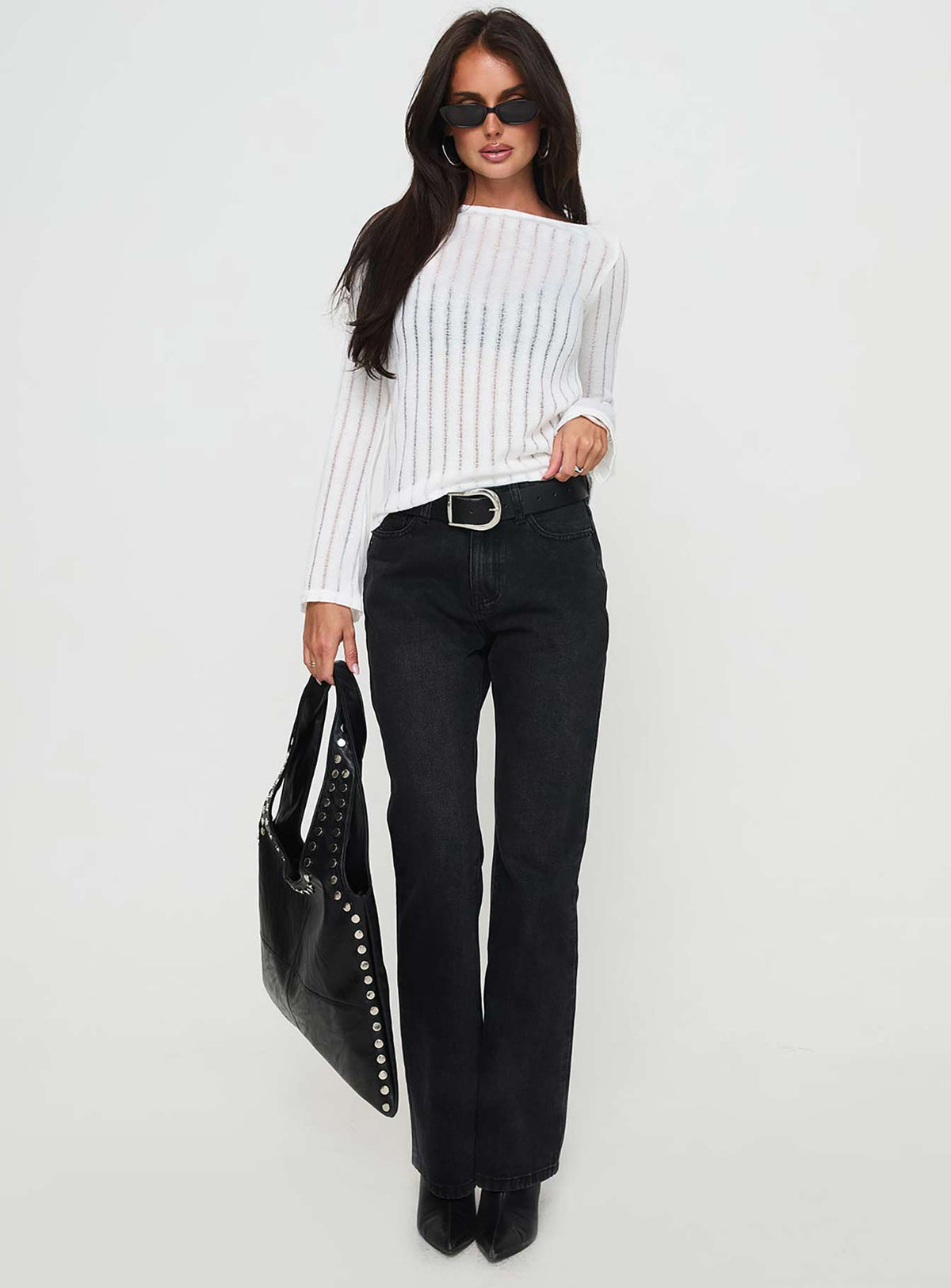 Tuppence Ribbed Long Sleeve Top White