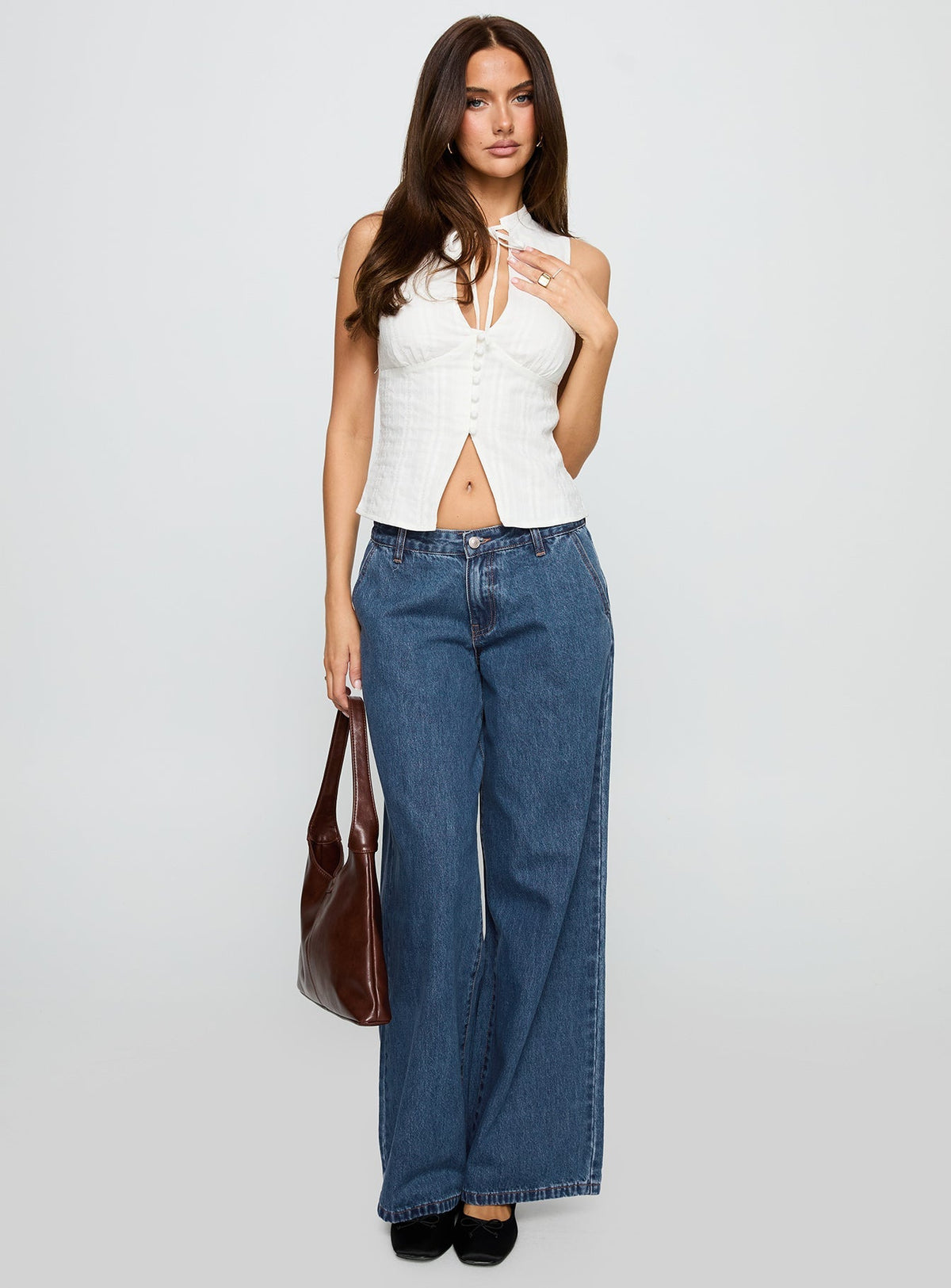 Tempting Tie Detail Top White