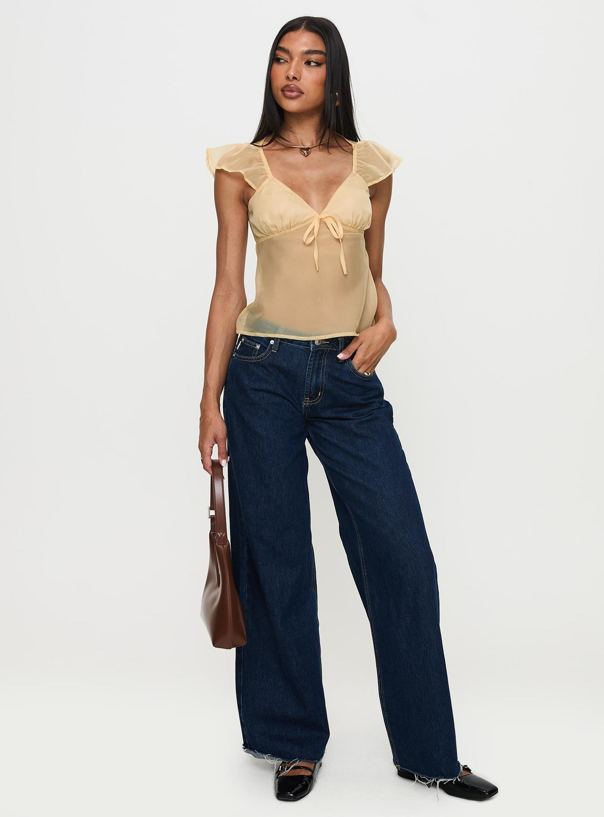 Keysia Cap Sleeve Sheer Top Apricot