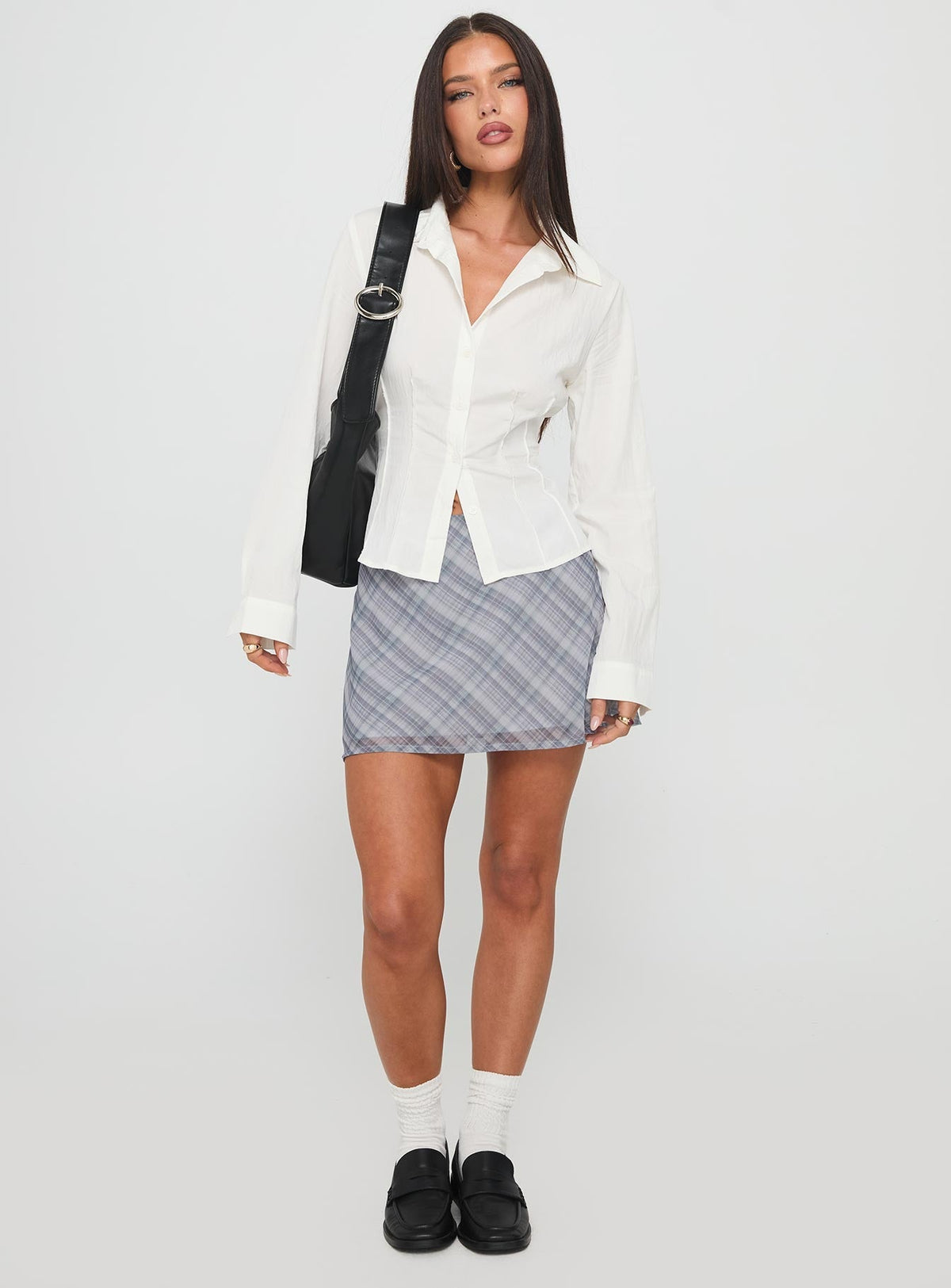 Compromise Long Sleeve Button Up Top White