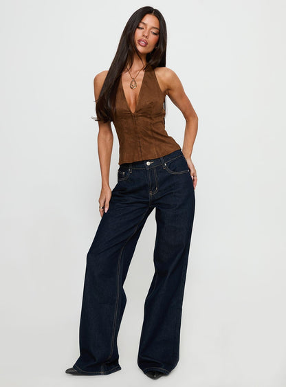 Dalyah Faux Suede Halter Top Brown