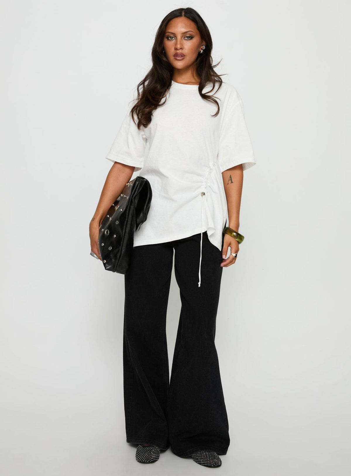 Agnessa Ruched Detail Oversized Tee White