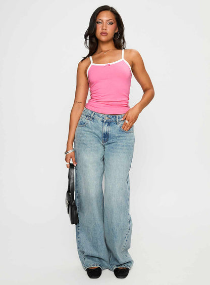 Call My Bluff Lace Trim Top Pink / White