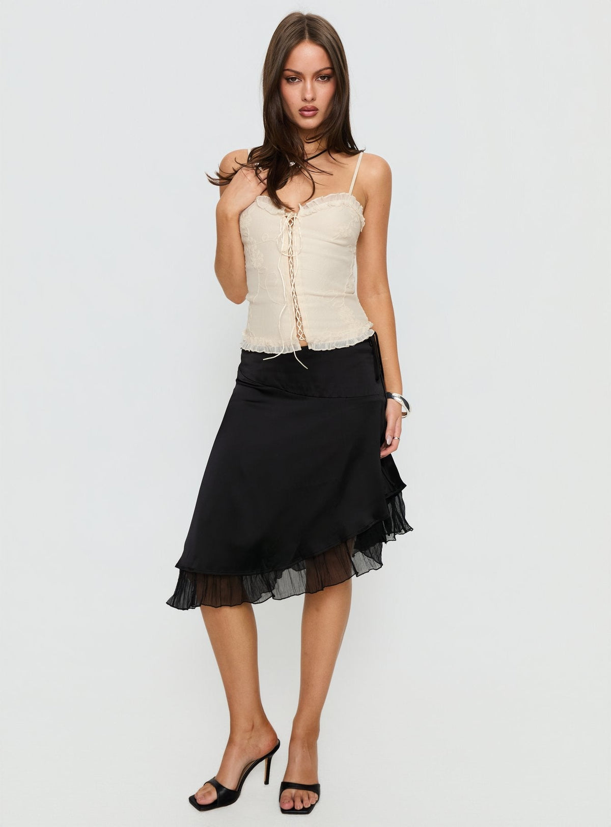 Angeleah Tie Up Frill Detail Top Cream