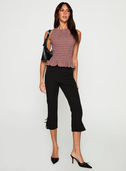 Chauntelle Ruched Top Pink Check