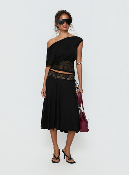 Marienna One Shoulder Lace Top Black