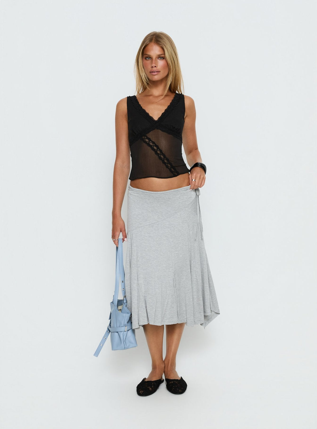 No Place Like Home Lace Trim V-Neck Top Black
