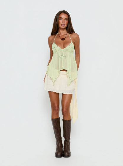 Wistie Asymmetrical Beaded Top Green