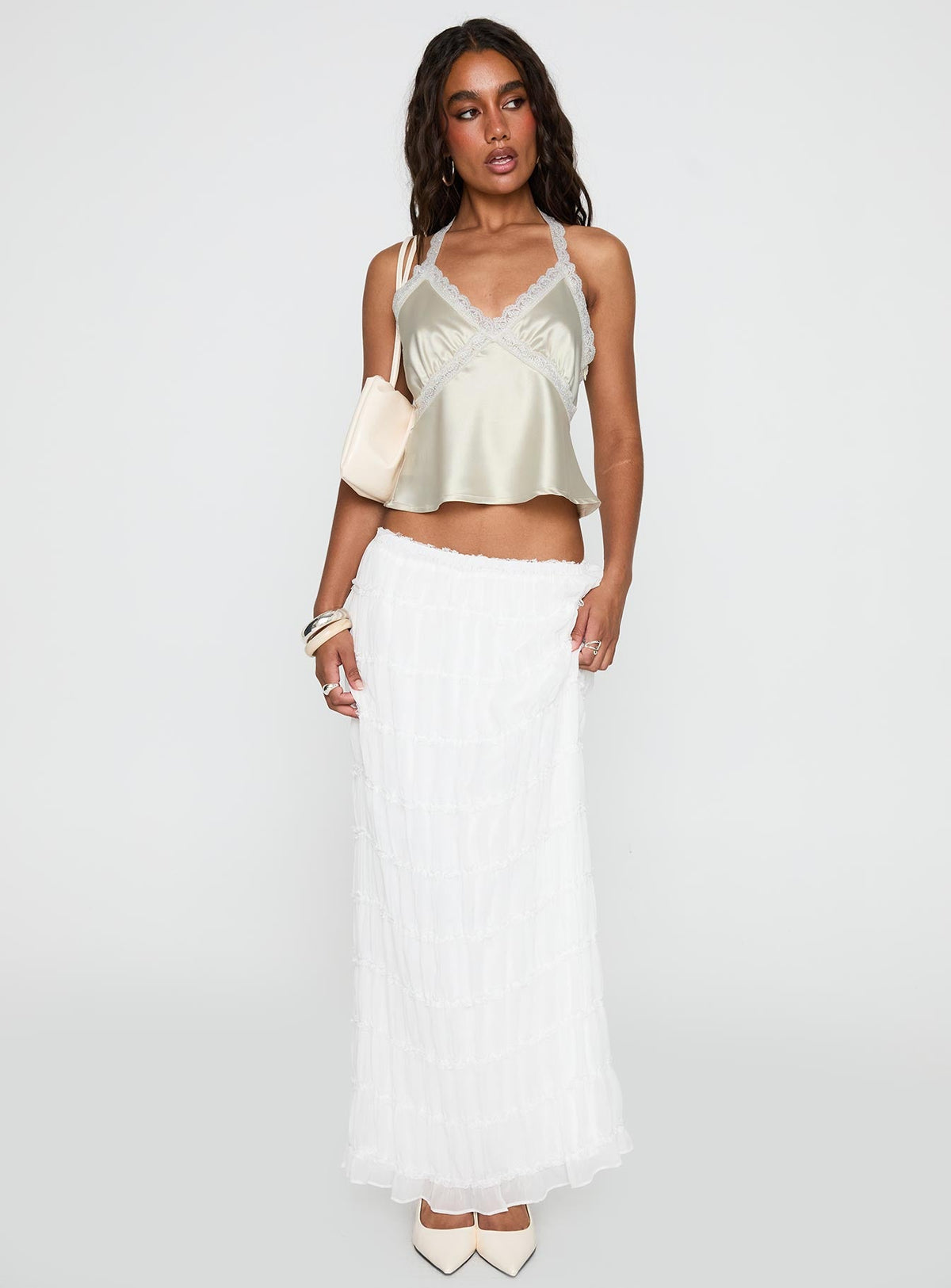Unlocked Lace Trim Top Beige
