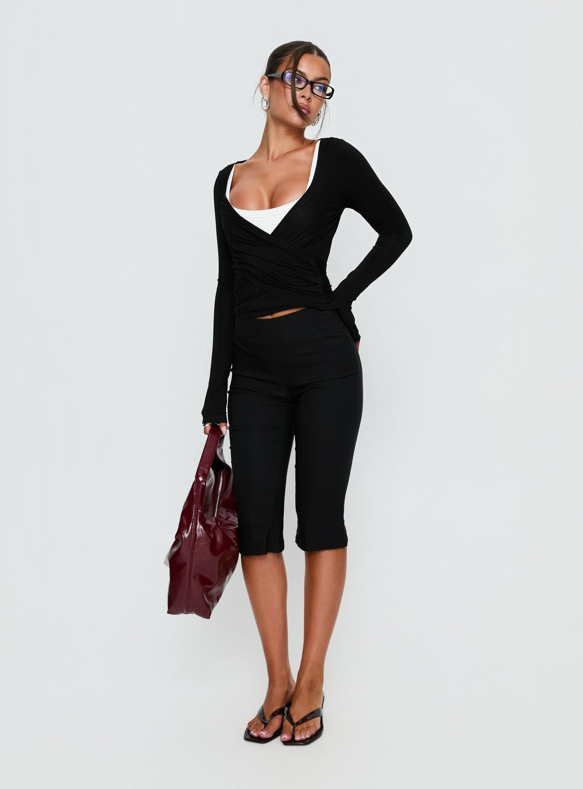 Sylka Long Sleeve Jersey Wrap Top Black