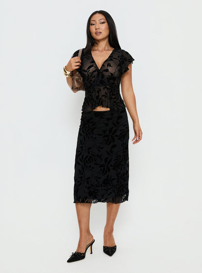 Giuliana Top Leaf Flower Black