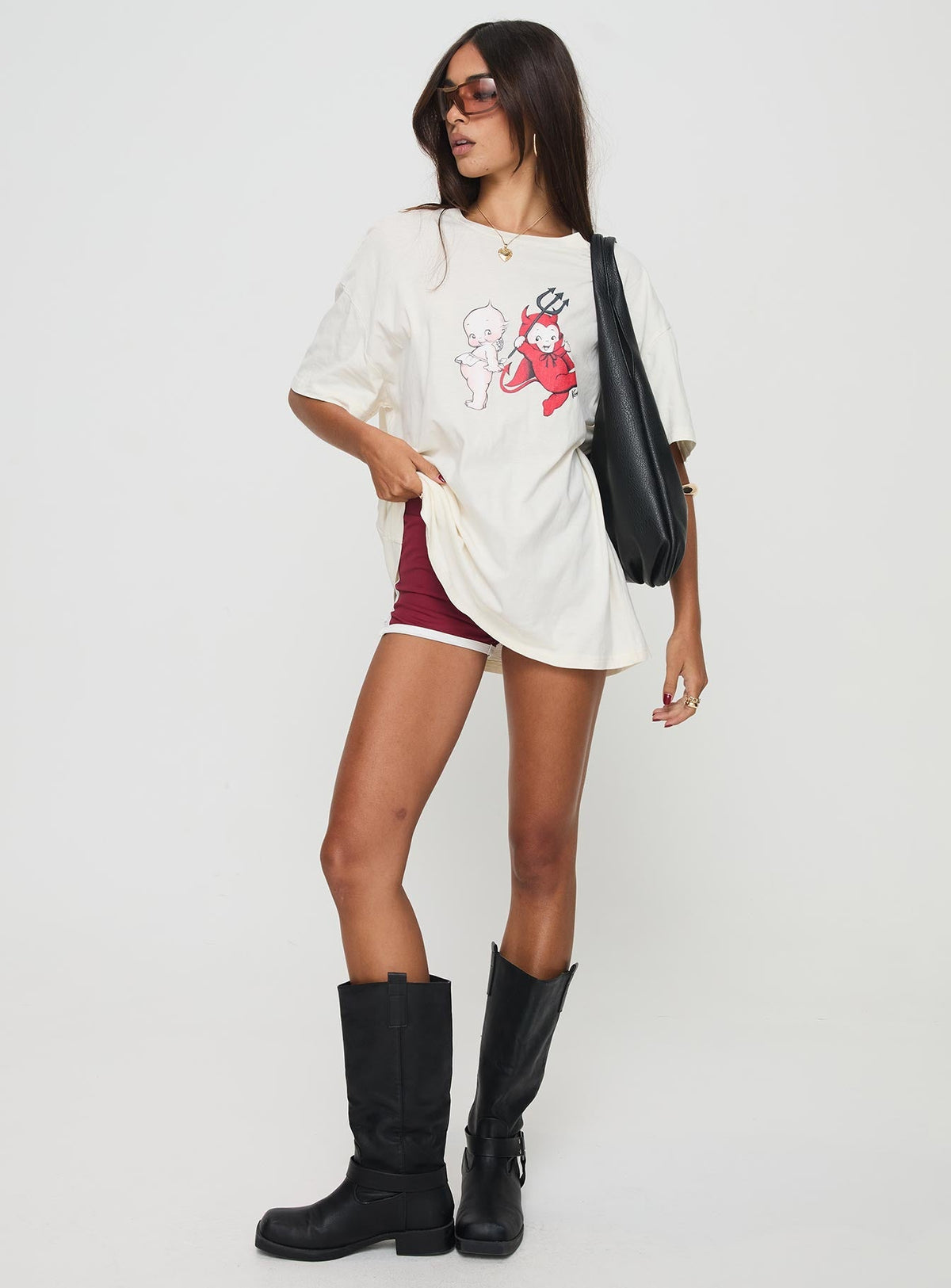 Kewpie Angel Vs Devil Oversized Tee White