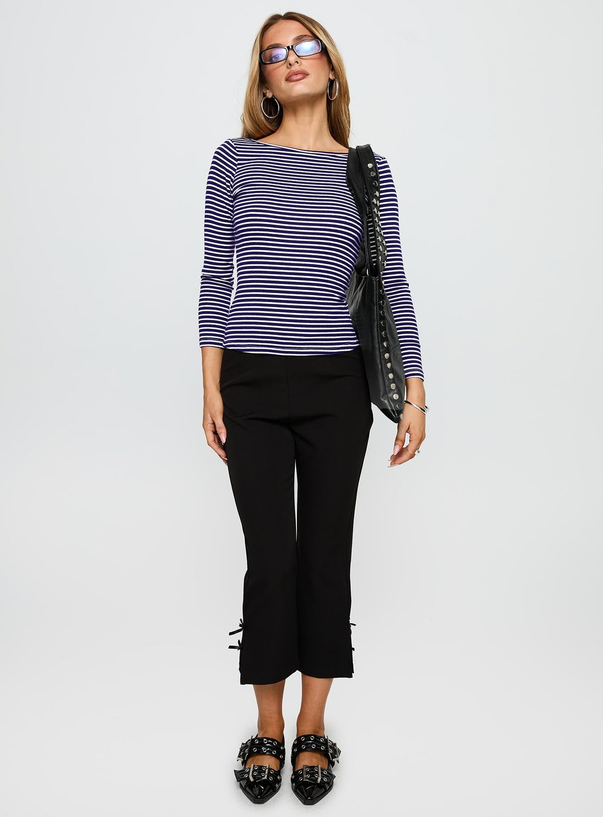 Kambri Backless Long Sleeve Top Navy / White Stripe