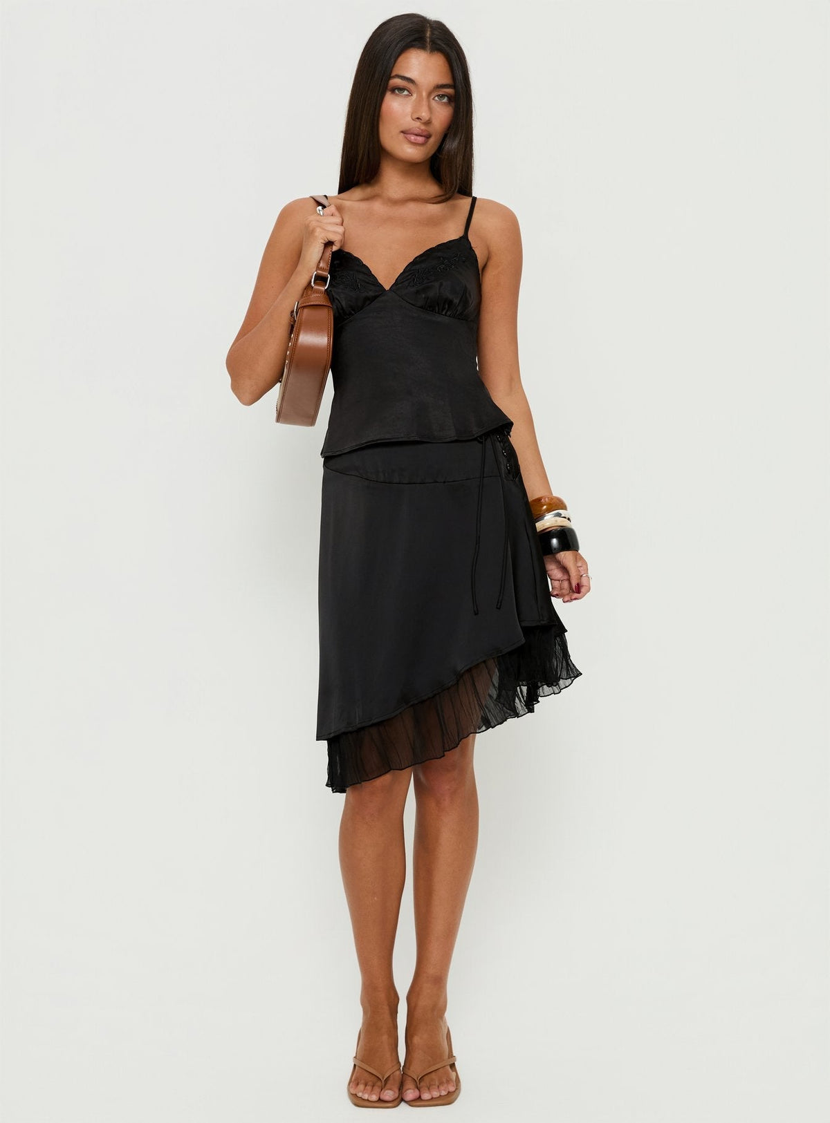 Aruba Satin Embroidered Cami Top Black