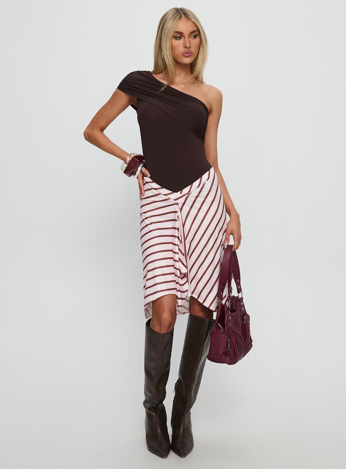 Celyra One Shoulder Bodysuit Chocolate