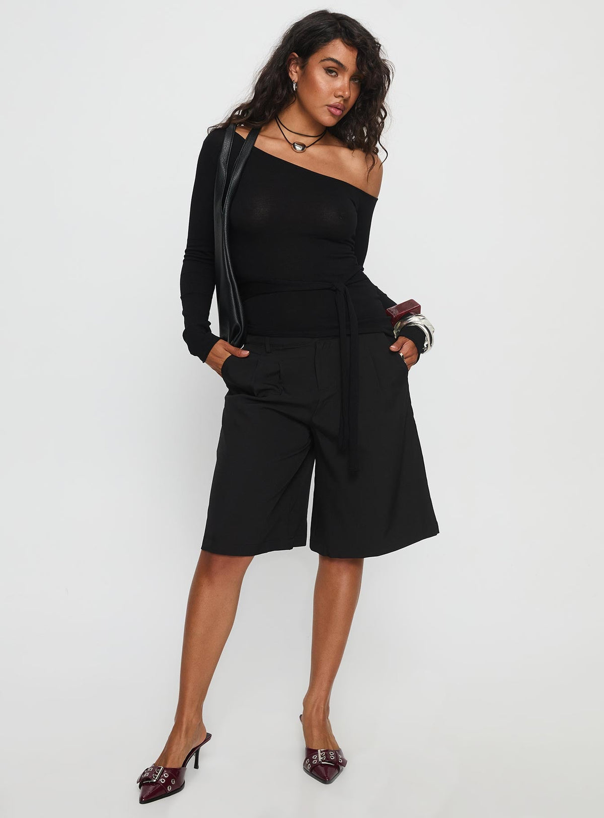 Kastor One Shoulder Long Sleeve Top Black
