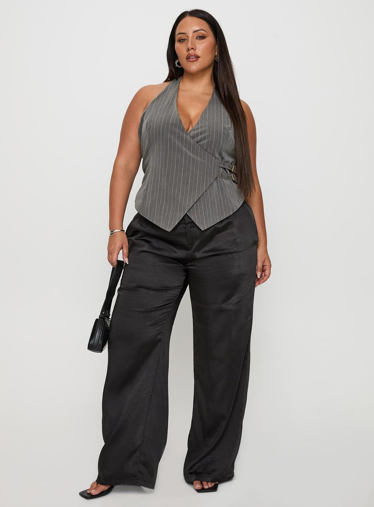 Calexico Buckle Halter Top Grey Pinstripe Curve