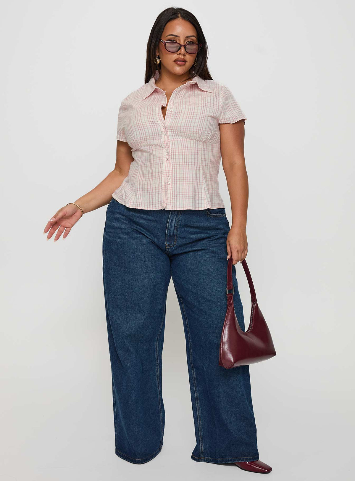 Cottesloe Blouse Top Pink Check Curve