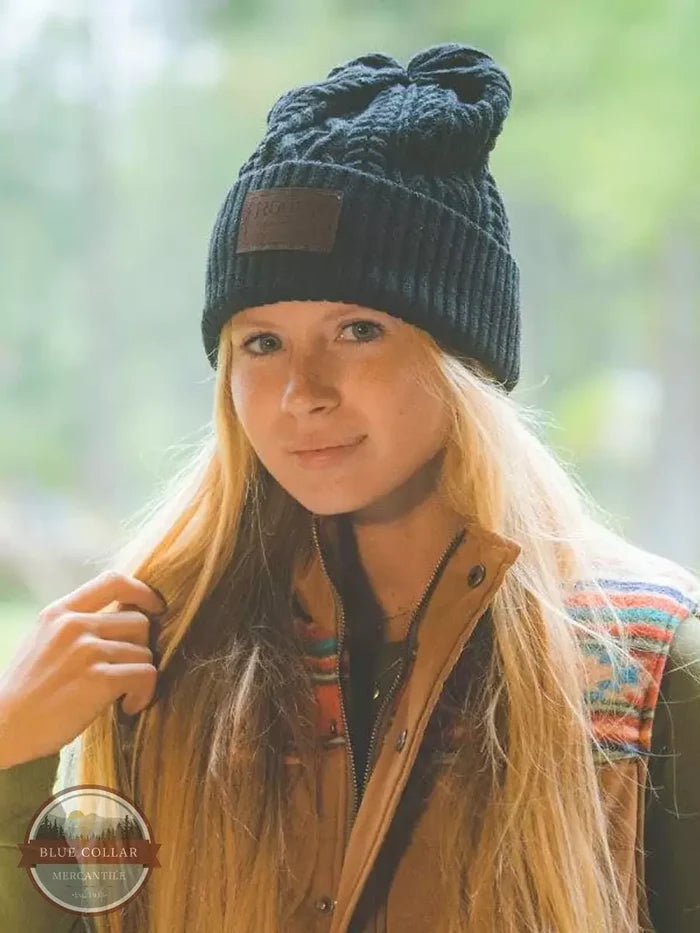 Hooey 2052 Leather Patch Beanie Black Life View