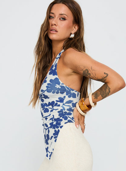 Chilli Halter Top Blue Floral
