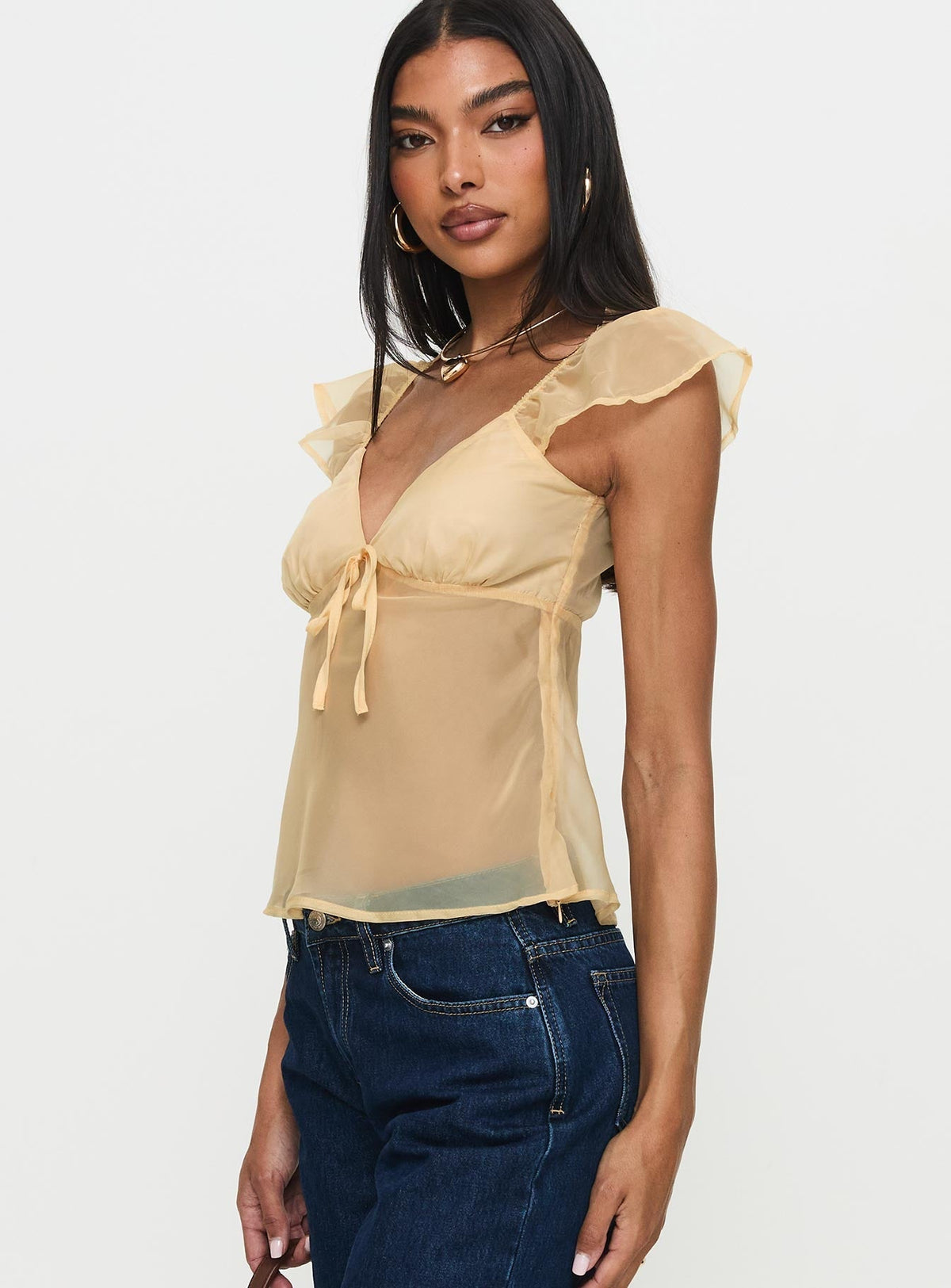 Keysia Cap Sleeve Sheer Top Apricot