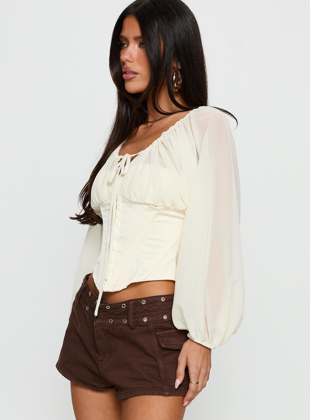 Gypsie Blouson Long Sleeve Corset Top Antique White