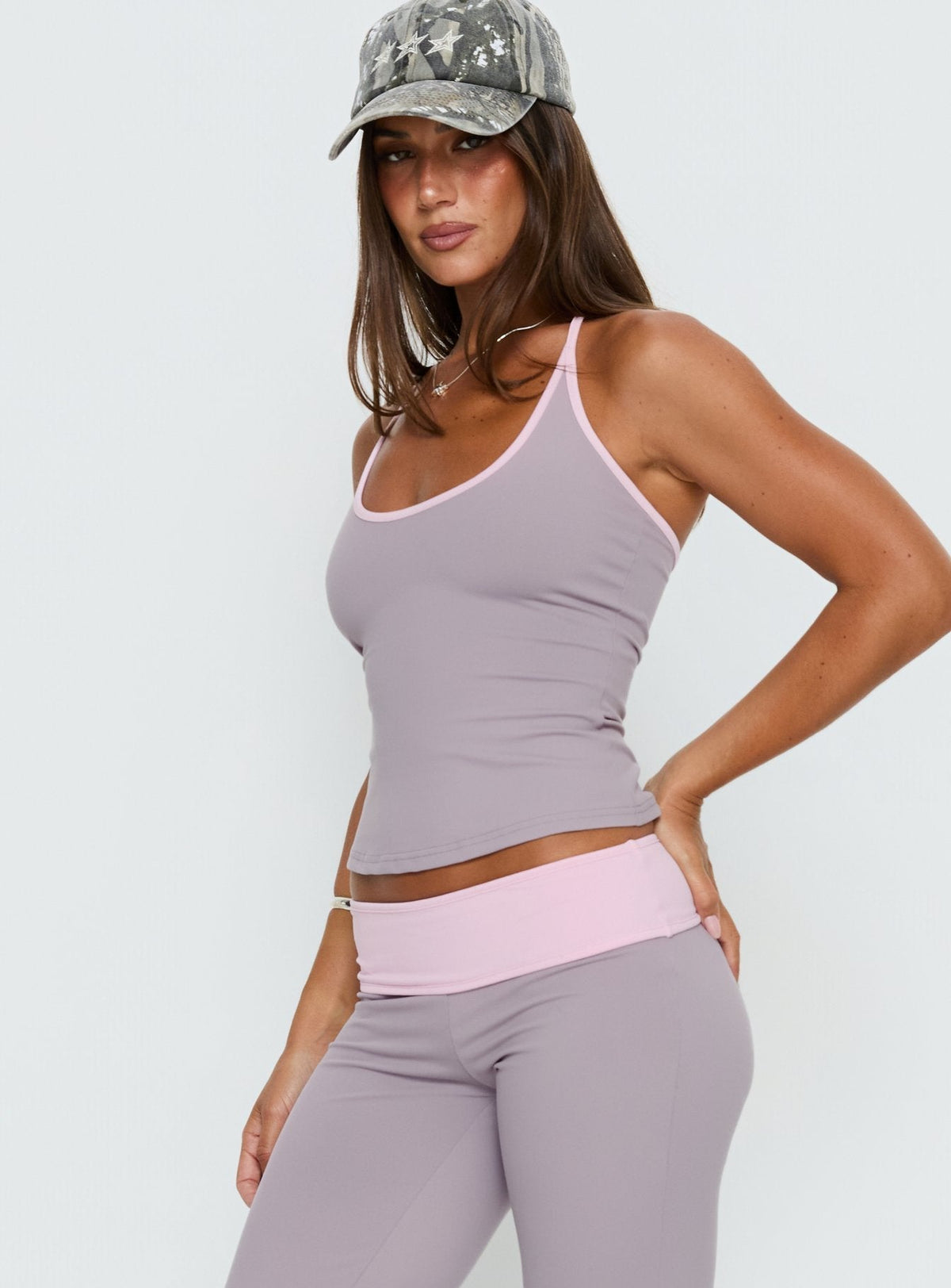 Kobee Jersey Halter Top Slate / Dusty Pink