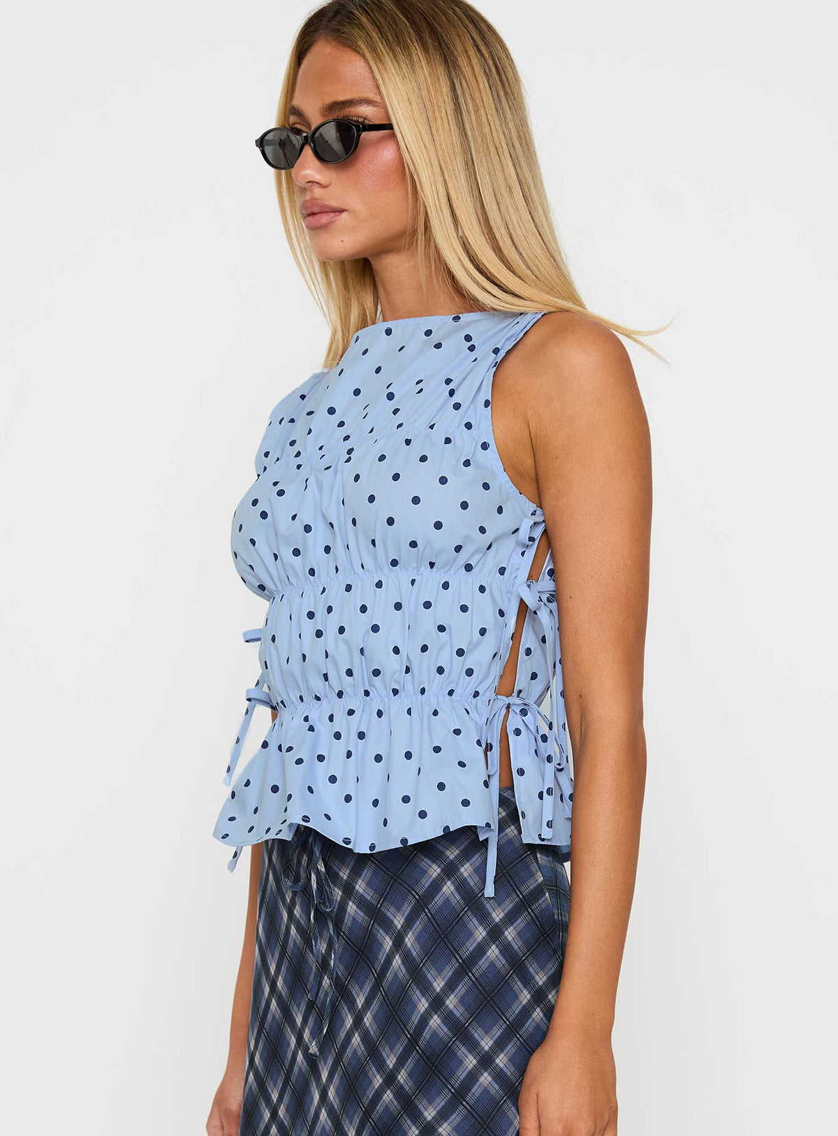 Endless Summers Tie Side Top Blue Polka Dot