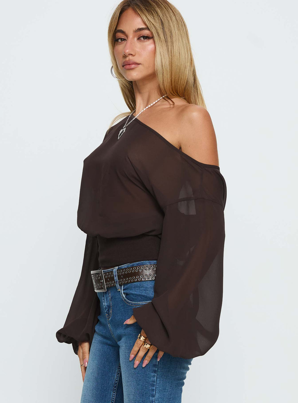 Idalina Slouchy Chiffon Top Brown